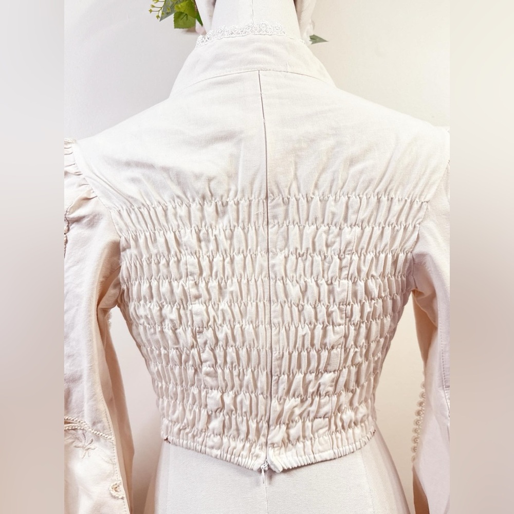Embroidered Ivory Lace Tie-Neck Blouse - Picture 9 of 10
